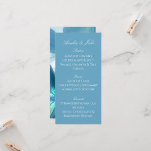 Modern Blue Floral Wedding Menu Card