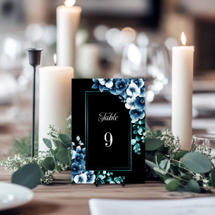 Modern Blue Floral Wedding Table Number