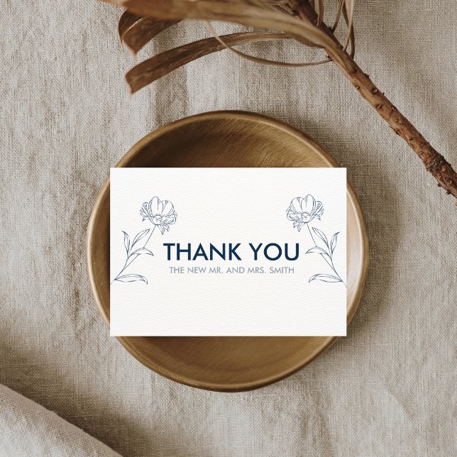 Modern Blue Floral Wedding Thank You Card (Modern Blue Floral Wedding Thank you Card)