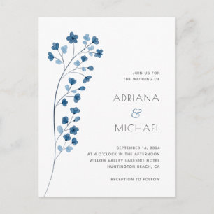 Modern  Blue Floral Wedding Website Invitation Postcard