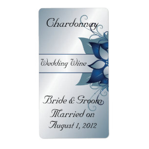 Modern  Blue Floral  Wedding Wine  Avery Label