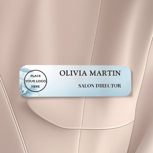 Modern Blue Flower Magnetic Name Badge Custom