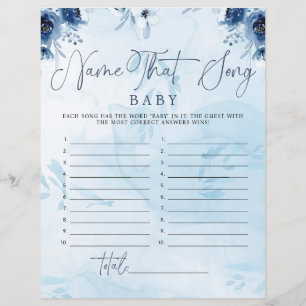 Modern Blue Flower Name That Song Baby Shower Game