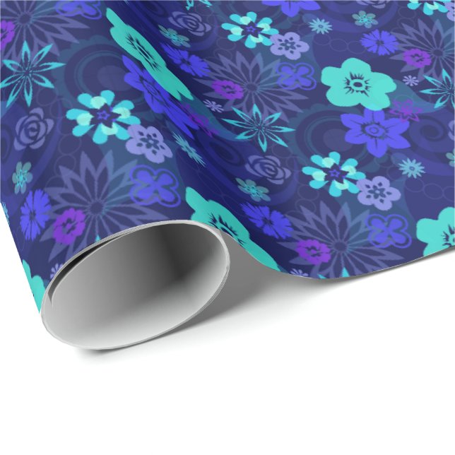 Modern Blue Flower Wrapping Paper (Roll Corner)