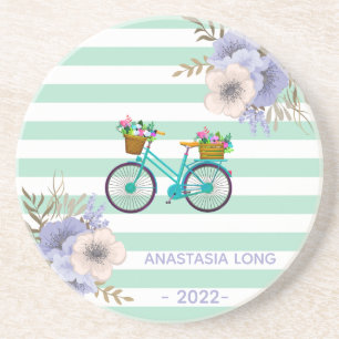 Modern Blue Flowers Bicycles  Coaster