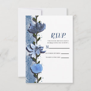 Modern Blue Flowers Floral Watercolor Wedding RSVP