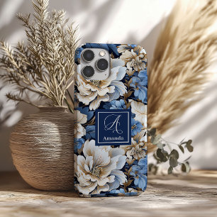 Modern Blue Flowers iPhone Case Elegant Floral 