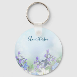 Modern Blue Flowers Keychain