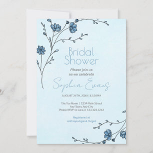 Modern Blue Flowers Light Blue Bridal Shower Invitation