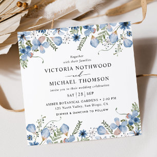 Modern Blue Flowers Square Wedding  Invitation