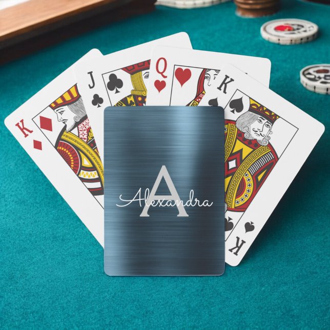 Modern Blue Foil Stainless Steel Monogram Playing Cards (Creator Uploaded)
