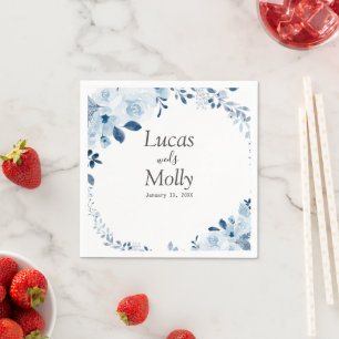 Modern Blue French Floral Wedding Napkin