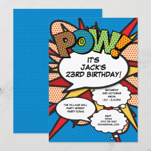 Modern Blue Fun Birthday Party Comic Book Any Age Invitation