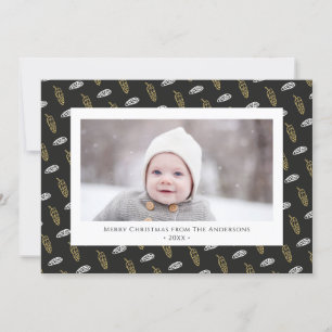 Modern Blue Fun Script Gold Pine Cone Christmas Holiday Card
