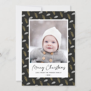Modern Blue Fun Script Gold Pine Cone Christmas Holiday Card