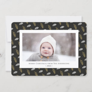 Modern Blue Fun Script Gold Pine Cone Christmas Holiday Card