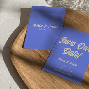 Modern Blue Funky Bold Colorful Unique Fun Wedding Save The Date