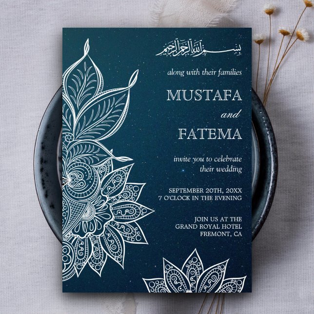Modern Blue Galaxy Henna Islamic Wedding Invitation (Creator Uploaded)