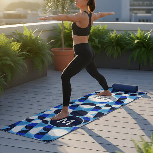 Modern Blue Geometric Bauhaus Monogram Custom Nam Yoga Mat