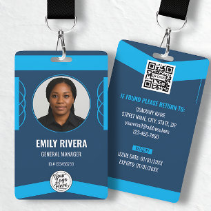 Modern Blue Geometric Corporate Employee Staff  ID Badge