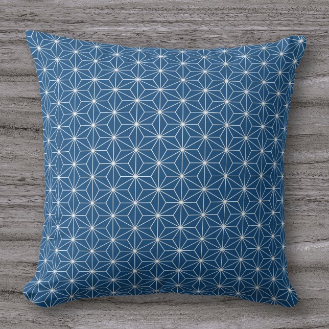 Modern Blue Geometric Japanese Pattern Throw Pillow (Creator Uploaded)