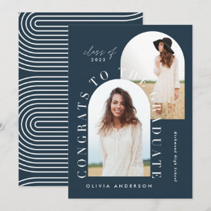 Modern blue geometric multi photo arch graduation