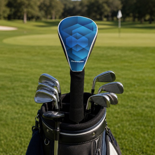 Modern Blue Geometric Name Golf Head Cover (Creator Uploaded)