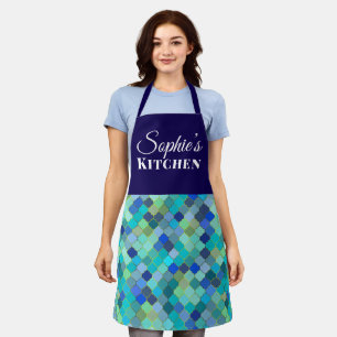 Modern Blue Geometric Personalized Kitchen Apron