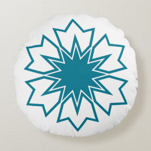 Modern Blue Geometric Star Mandala Custom Monogram Round Pillow