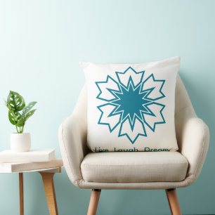 Modern Blue Geometric Star Mandala Custom Monogram Throw Pillow