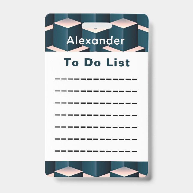 Modern Blue Geometric To Do list Checklist Custom Badge (Front)