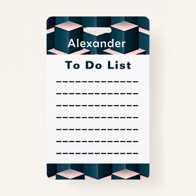 Modern Blue Geometric To Do list Checklist Custom Badge (Front)