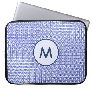 Modern Blue Geometric Triangle Pattern Minimalist Laptop Sleeve