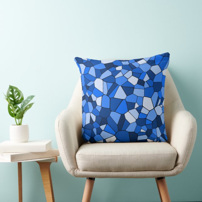 Modern Blue Geometrical Mosaic Pattern Throw Pillow (Chair)