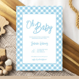 Modern Blue Gingham Baby Shower Invitation
