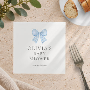 Modern Blue Gingham Bow Baby Shower Napkin