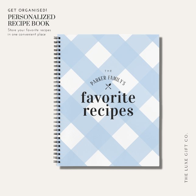 Modern Blue Gingham Family Blank Recipe Notebook (Creator Uploaded)