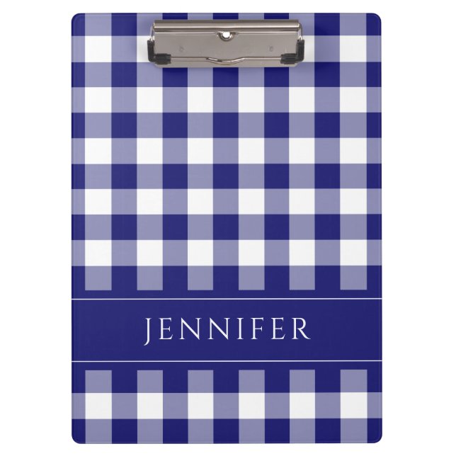 Modern Blue Gingham Name  Clipboard (Front)