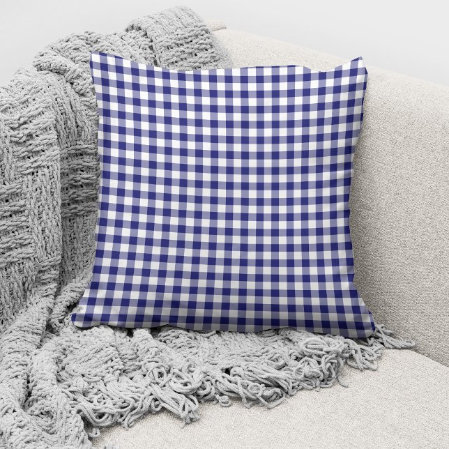 Modern Blue Gingham Pattern Throw Pillow (Creator Uploaded)