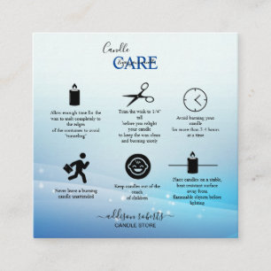 Modern Blue Glitter Candle Care Square Business Card