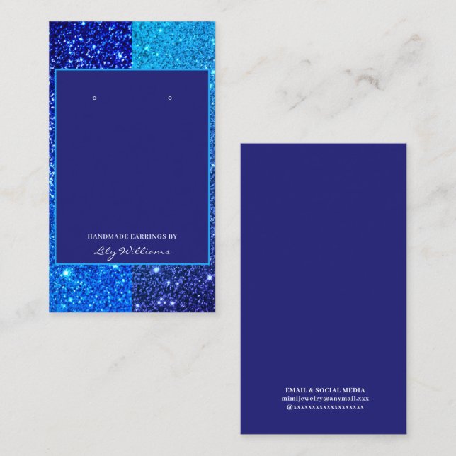 Modern Blue Glitter Earring Display Holder Card (Front/Back)