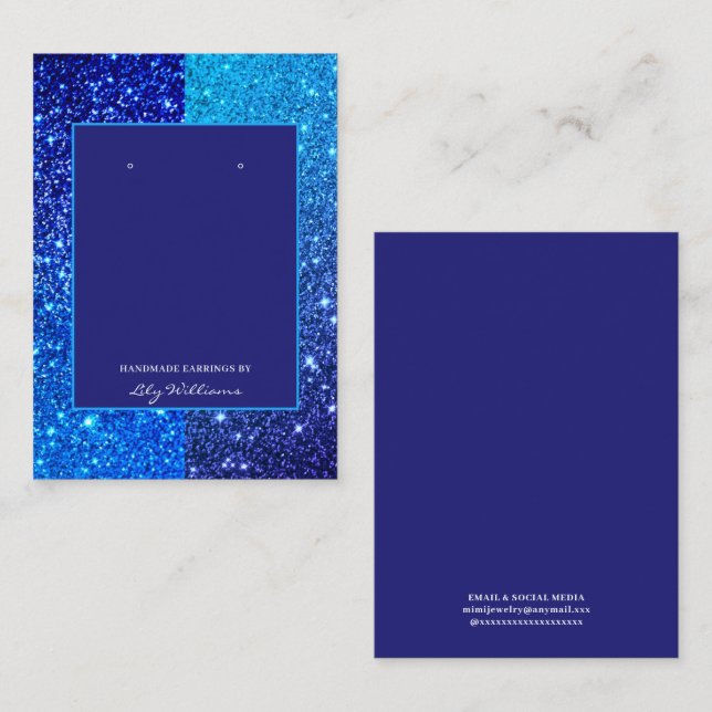 Modern Blue Glitter Earring Display Holder Card (Front/Back)