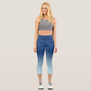 Modern Blue glitter ombre sparkles sky blue Capri Leggings