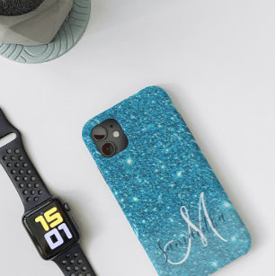 Modern Blue Glitter Sparkles Personalized Name Case-Mate iPhone Case
