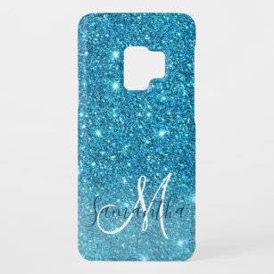 Modern Blue Glitter Sparkles Personalized Name Case-Mate Samsung Galaxy S9 Case