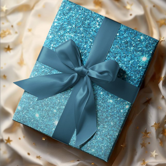 Modern Blue Glitter Sparkles Personalized Name Wrapping Paper (Creator Uploaded)