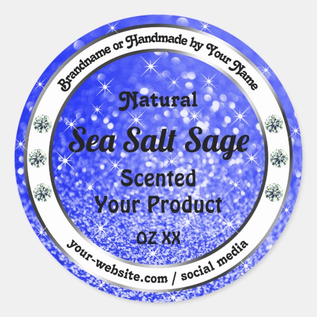Modern Blue Glitter Sparkling Stars Product Labels (Front)