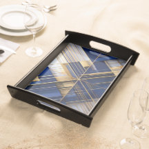 Modern Blue &Gold Abstract Geometric Architectural
