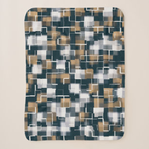 Modern Blue Gold Brown Black White Plaid Sherpa Blanket