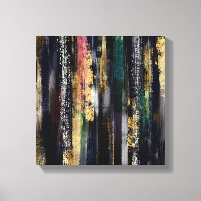Modern Blue Gold Brushstrokes Abstract Painting Canvas Print (Front)